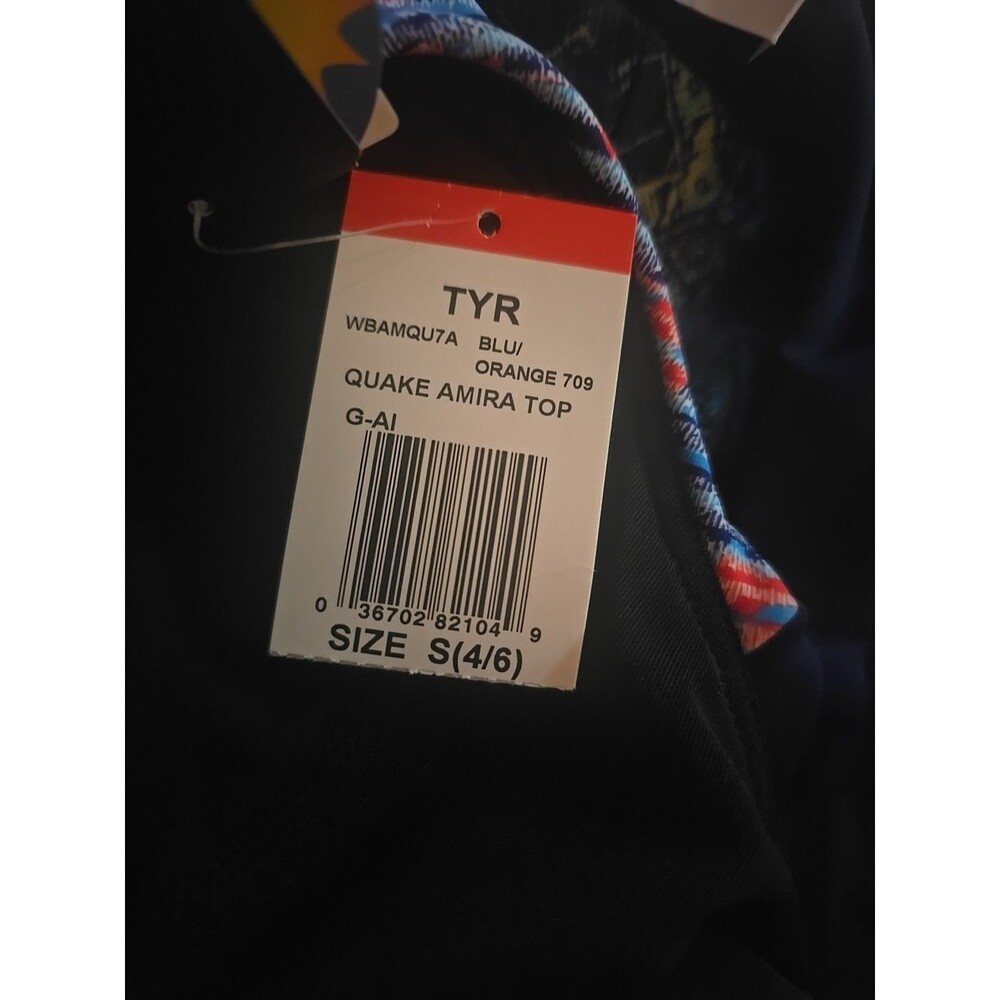 TYR Women's Blue/Orange Quake Amira Swim Top Size S (4/6) NEW - Picture 3 of 3